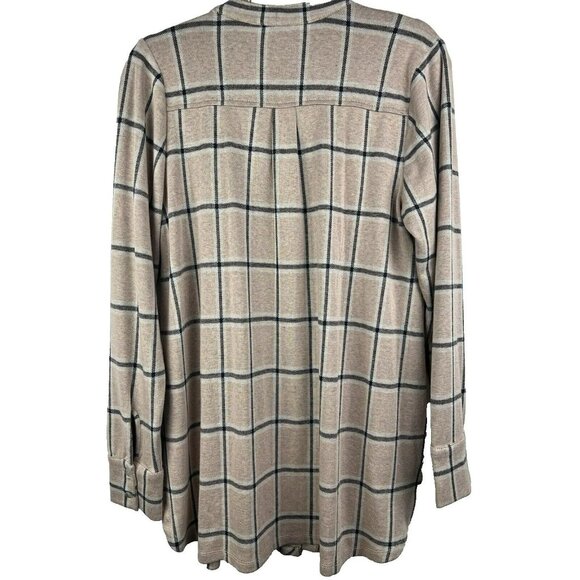 Soft Surroundings Women's Top M Plaid Pink Gray Thick Warm Button Up Long Sleeve - Picture 9 of 10